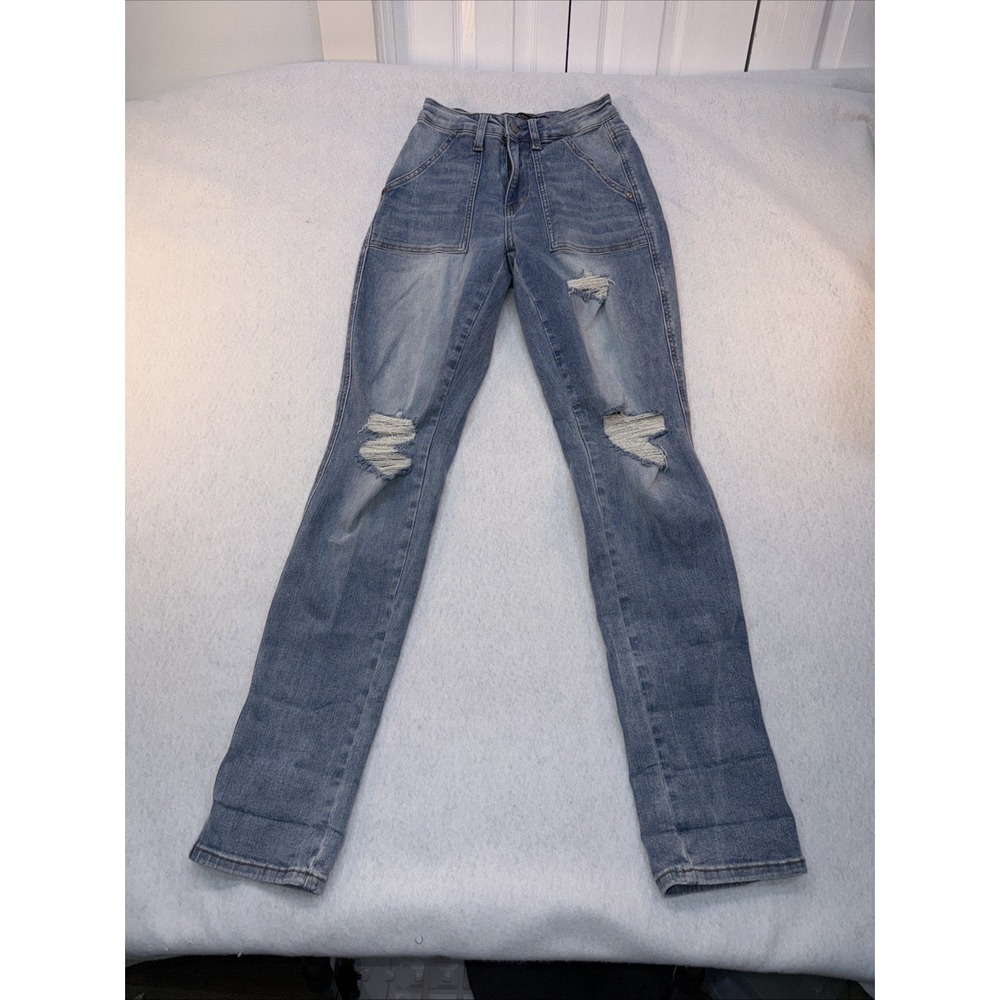 Judy Blue Jeans Women 1 25 Junior Blue Boyfriend Fit Light Wash Distressed Denim